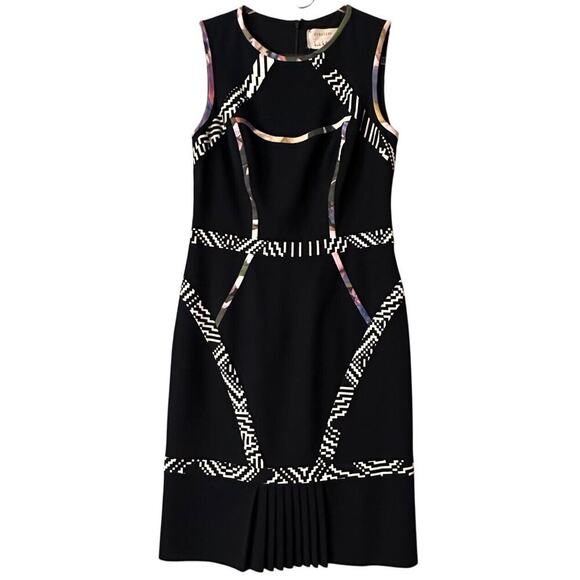 Nicole Miller Artelier Collection Geo Trim Pleated Flounce Dress Size 4 Silk - Picture 1 of 13